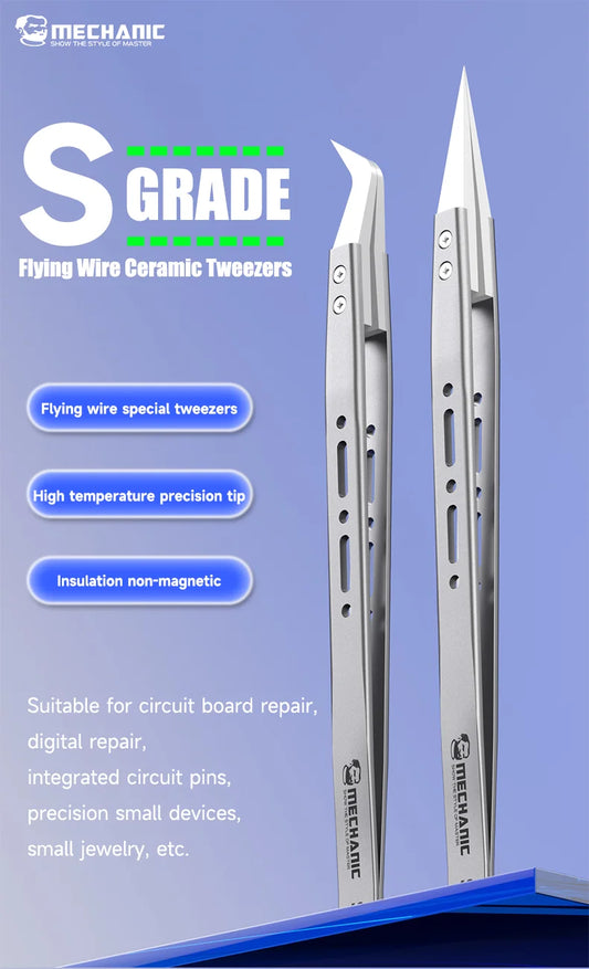 Mechanic SM-11 SM-17 S-grade Ceramic Tweezers For Flying Lines Non-magnetic Anti-adsorption For Precision Electronic Component Professional Repair Tools