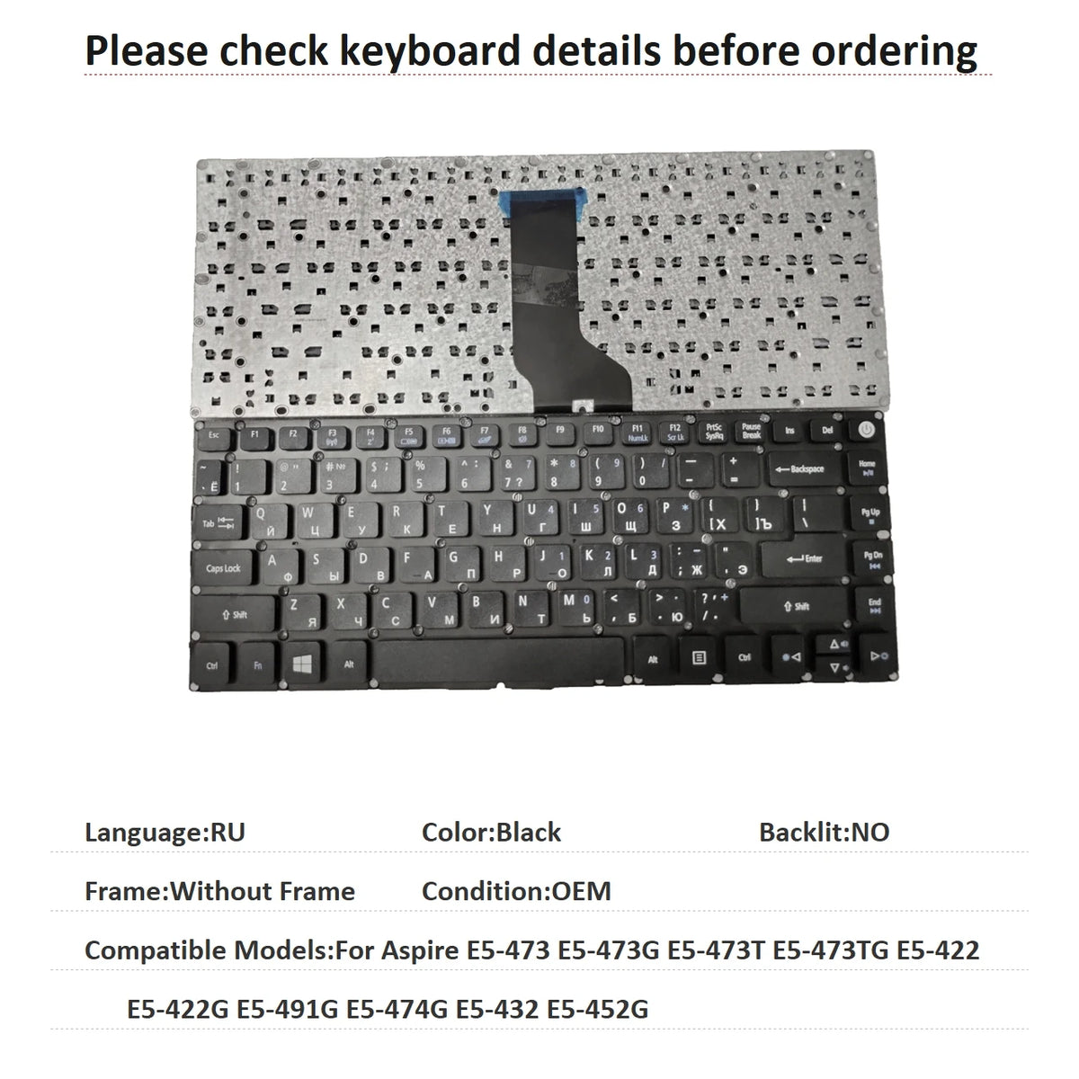 US RU SP AR BR Keyboard For Acer Aspire E5-473 E5-473G E5-473T E5-473TG E5-422 E5-422G E5-491G E5-474G E5-432 E5-452G Acer laptop repair parts