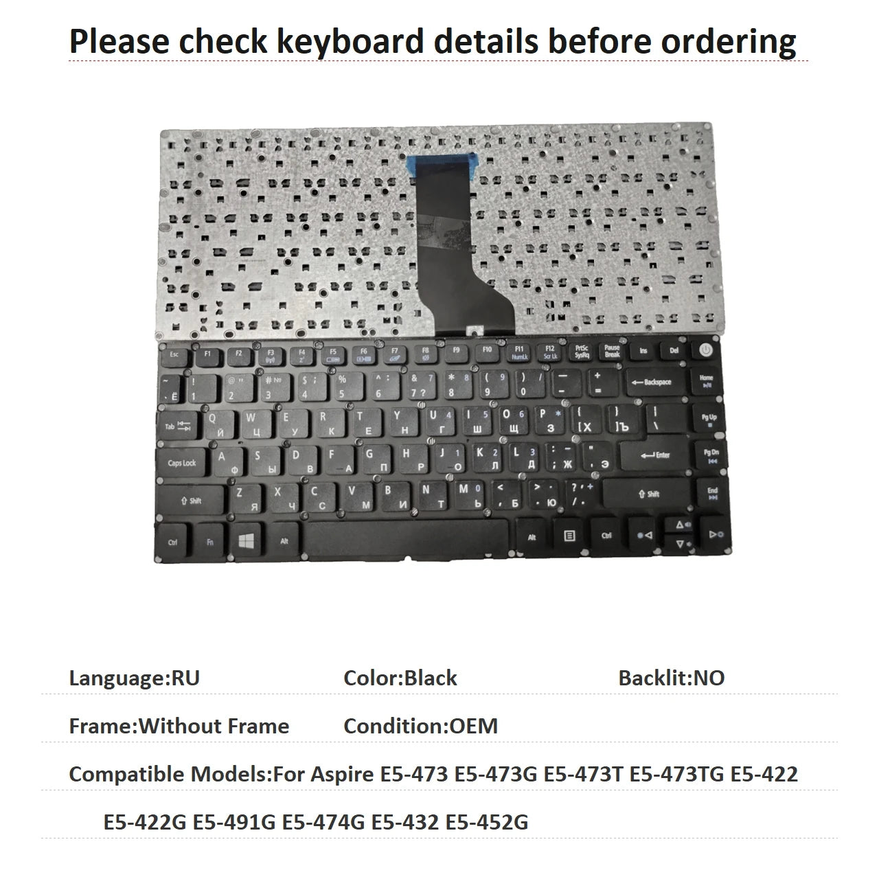 US RU SP AR BR Keyboard For Acer Aspire E5-473 E5-473G E5-473T E5-473TG E5-422 E5-422G E5-491G E5-474G E5-432 E5-452G Acer laptop repair parts