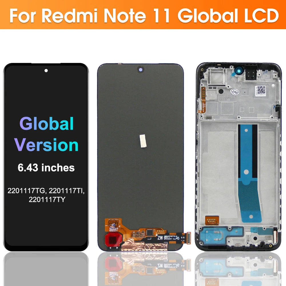 6.43" Screen for Xiaomi Redmi Note 11 2201117TG 2201117TI Lcd Display Digital Touch Screen with Frame for Redmi Note 11  Screen Xiaomi phone repair parts
