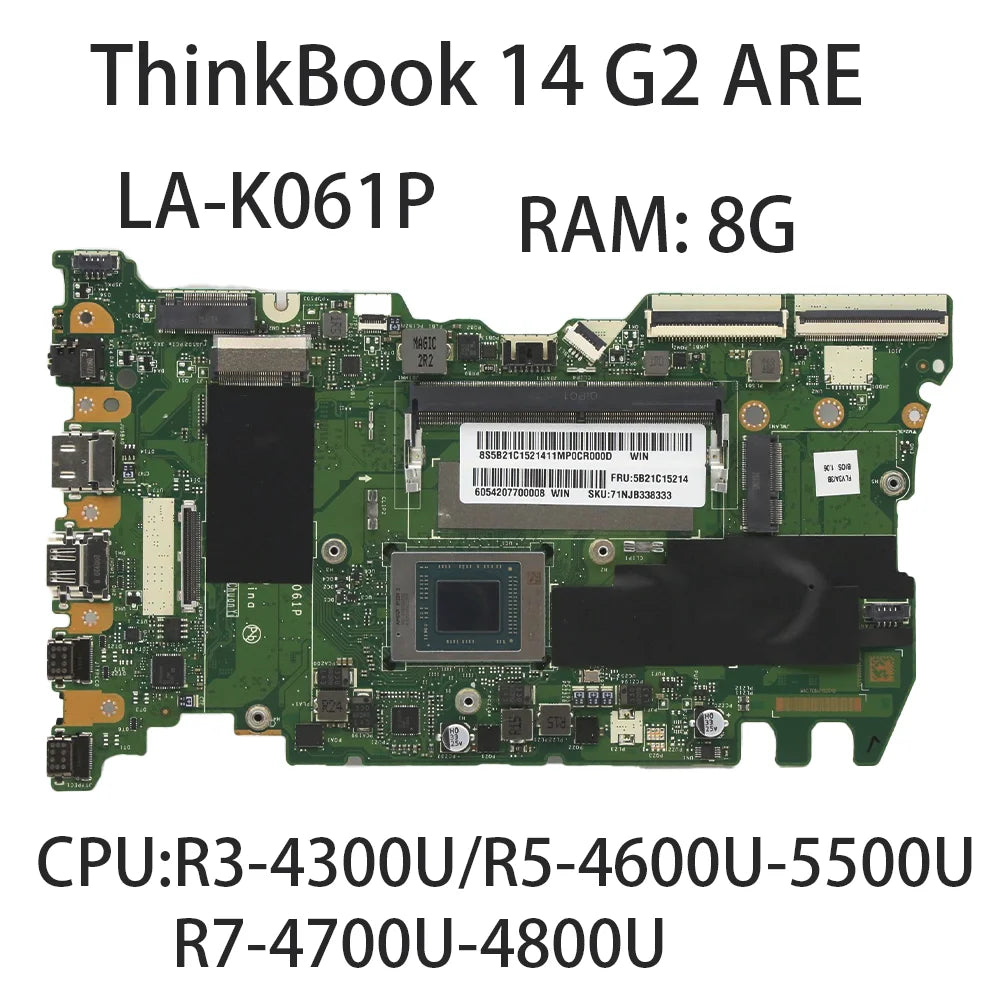 Laptop Motherboard For Lenovo ThinkBook 14 G2 ARE LA-K061P With CPU:R3-5300U R5-4600U/5500 R7-5700U RAM:8G 5B21C15222 5B21B61941 Lenovo laptop repair parts