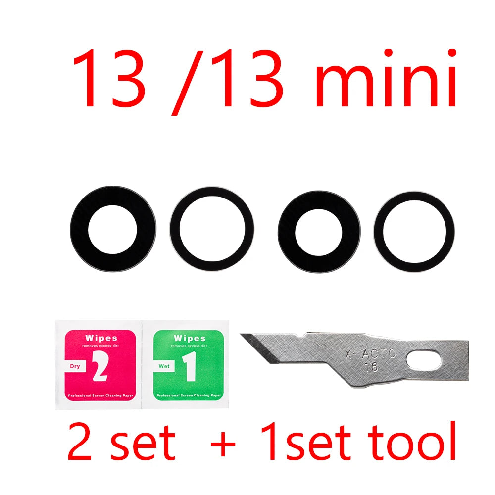 2set For iPhone 13 Pro Max 12 11 14 ProMax Mini XR XS XSMax  Back Rear camera Glass lens with sticker adhesive Replacement iPhone phone repair parts