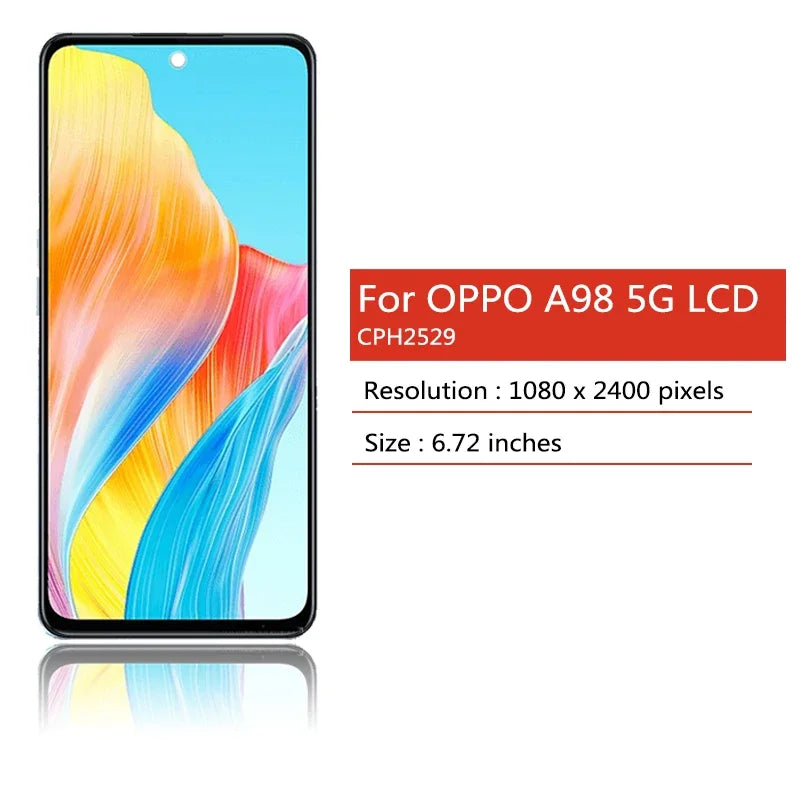 6.72" AAA+ For Oppo A98 5G LCD CPH2529 Display Touch Screen Digitizer Assembly For Samsung A98 Display With Frame Oppo phone repair parts Realme phone repair parts