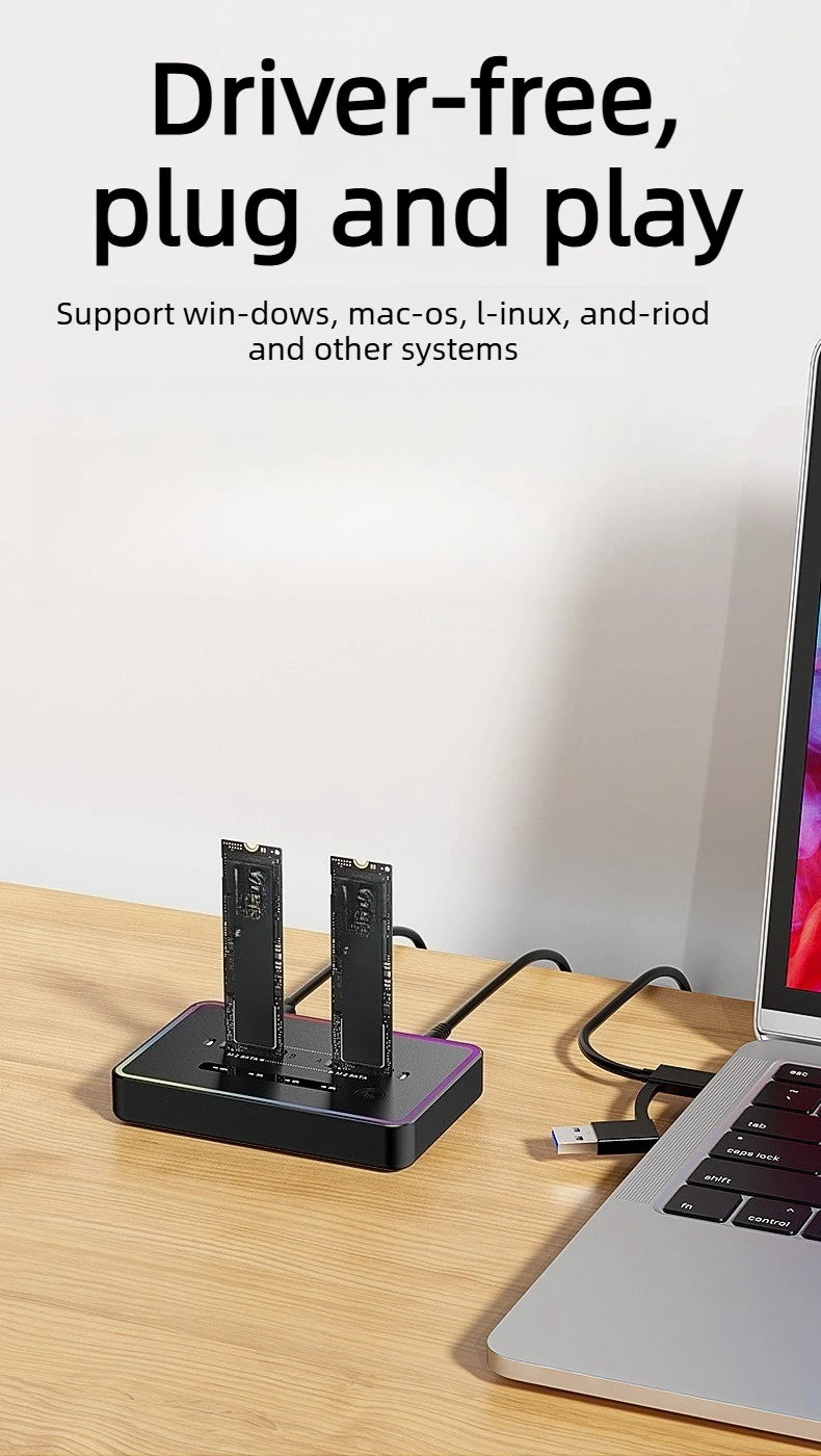 Dual Protocol m.2 ssd case Ssd Docking Station Type C USB 20Gbps offline clone  for PCIe NVME SATA 2 dual bay SSD enclosure Laptop Accessories