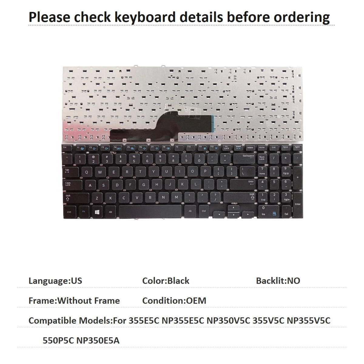New US Russian Spanish Language  Keyboard For Samsung 355E5C NP355E5C NP350V5C 355V5C NP355V5C 550P5C NP350E5A  SAMSUNG laptop repair parts
