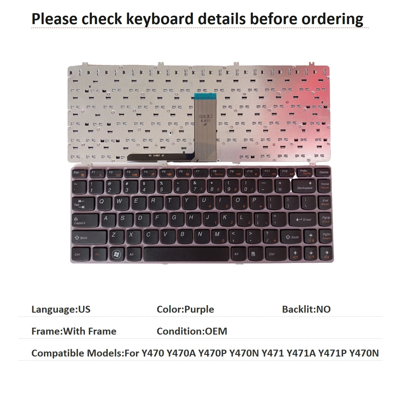 New US Spanish Language  Keyboard For Lenovo Y470 Y470A Y470P Y470N Y471 Y471A Y471P Y470N Notebook PC Replacement Keyboard Lenovo laptop repair parts