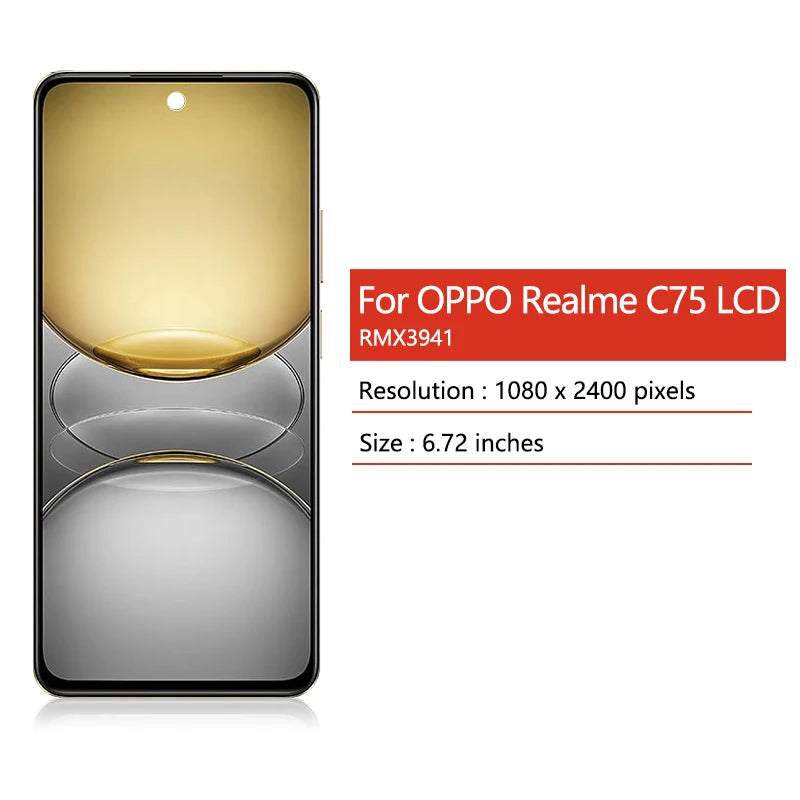 100% Tested" IPS 90Hz For OPPO Realme C75 LCD Display Screen Touch Panel Digitizer RMX3941 RMX3943 Display Screen With Frame Realme phone repair parts  Oppo phone repair parts
