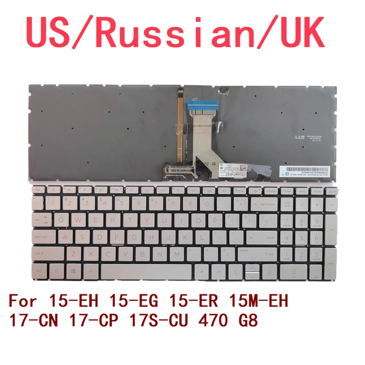 New US Russian UK Laptop Backlit Keyboard For HP 15-EH 15-EG 15-ER 15M-EH 17-CN 17-CP 17S-CU 470 G8 Notebook PC Replacement  HP laptop repair parts