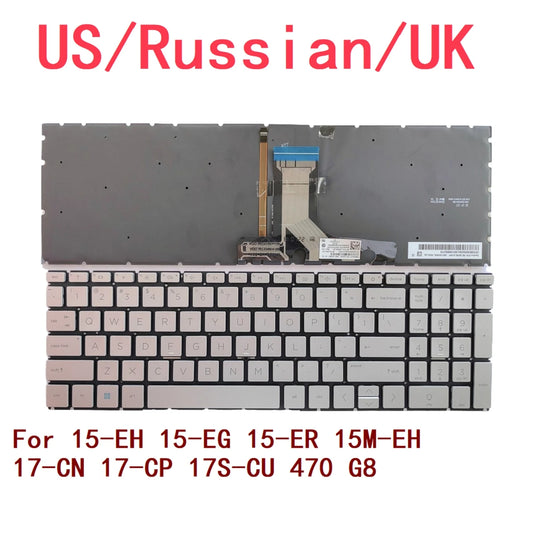 New US Russian UK Laptop Backlit Keyboard For HP 15-EH 15-EG 15-ER 15M-EH 17-CN 17-CP 17S-CU 470 G8 Notebook PC Replacement  HP laptop repair parts
