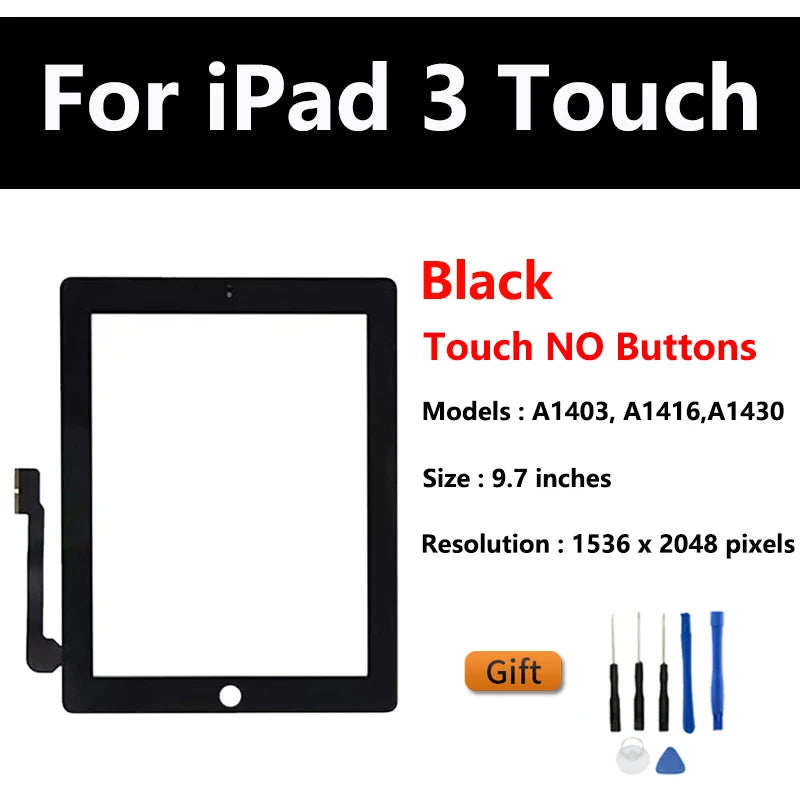 New Touch Screen For Apple iPad 2 IPad3 IPad4 A1416 A1430 A1403 A1458 A1459 LCD Outer Digitizer Sensor Glass Panel Replacement  iPad repair parts