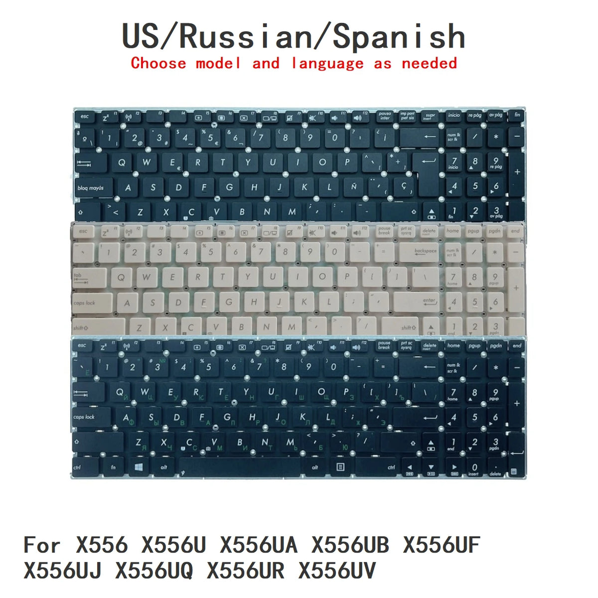 New US Russian Spanish Language  Keyboard For ASUS X556 X556U X556UA X556UB X556UF X556UJ X556UQ X556UR X556UV ASUS laptop repair parts