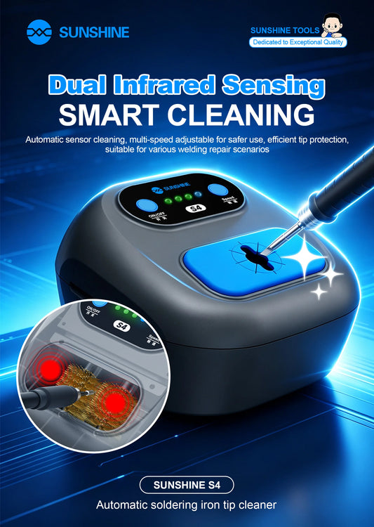 SUNSHINE S4 Soldering Iron Tip Automatic Cleaner Dual Sensing Heads Auto Induction Cleaning Machine for Welding Nozzle TipRepair Professional Repair Tools