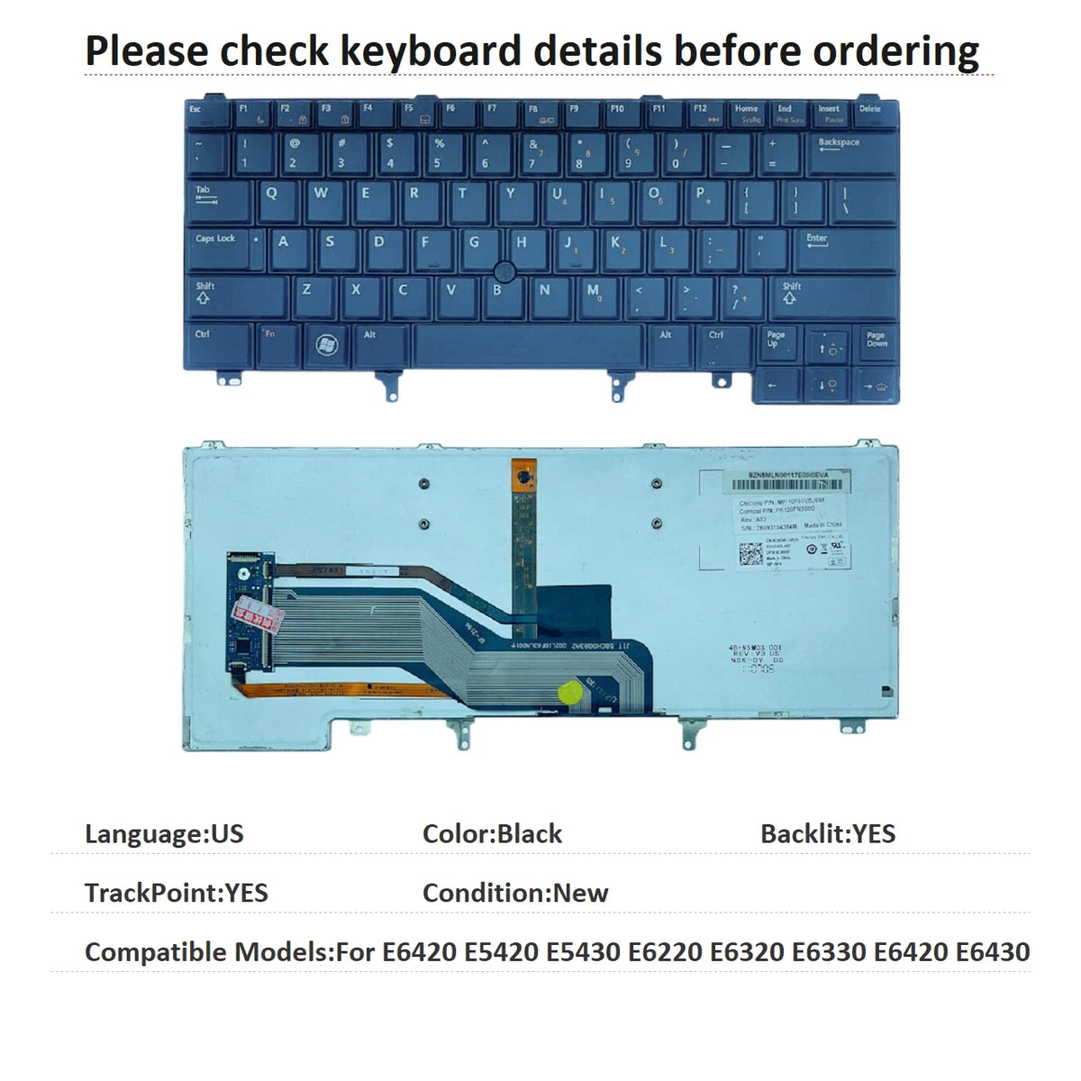 New US Language  Backlit Keyboard For Dell E6420 E5420 E5430 E6220 E6320 E6330 E6420 E6430 Replacement Keyboard NSK-DV2UCDell laptop repair parts