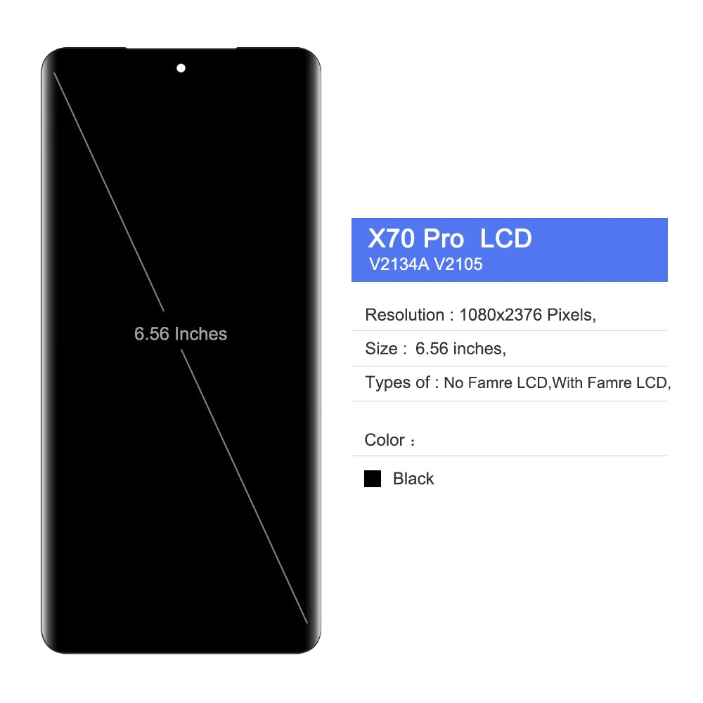 6.56'' LCD For VIVO X70 Pro For vivo X70Pro V2134A V2105 Display Touch Screen Digitizer Assembly Replacement Parts Vivo phone repair parts