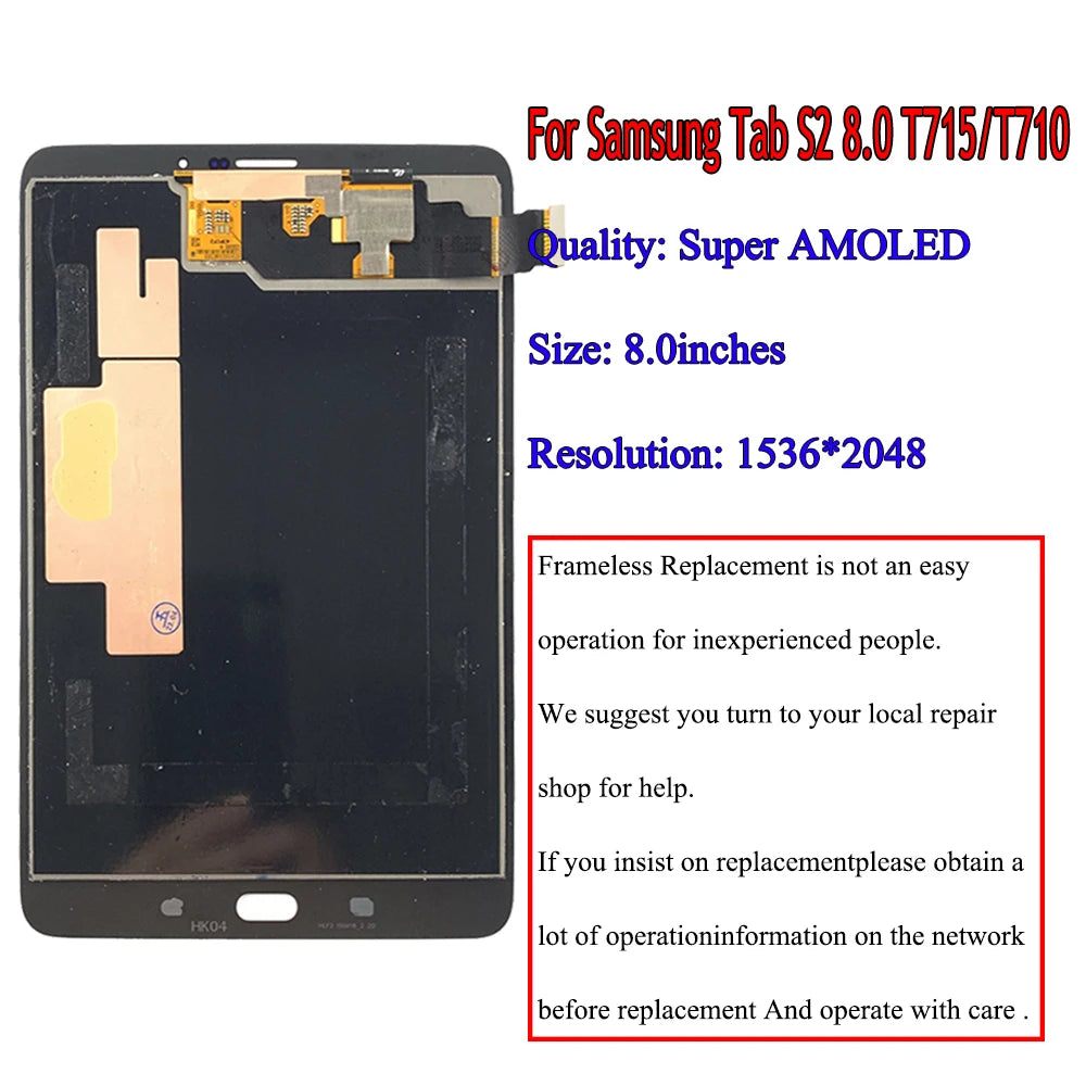 8.0" High Quality Tablet For Samsung Tab S2 8.0 T710 T713 LCD Display Touch Screen Digitizer Assembly T715 T719 LCD Tablet repair parts