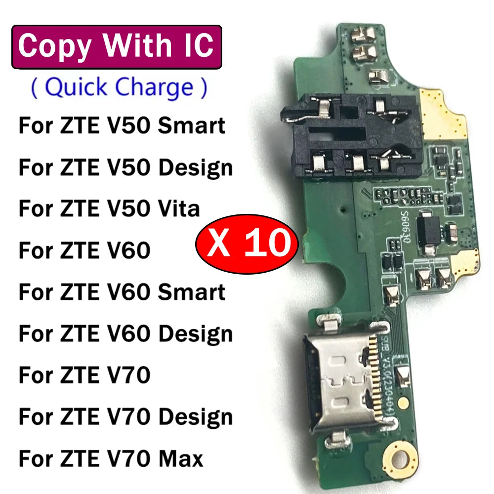 10Pcs, USB Charge Port Jack Dock Connector Charging Board Flex Cable For ZTE Blade V50 V60 V70 Smart Design Vita Max ZTE phone repair parts