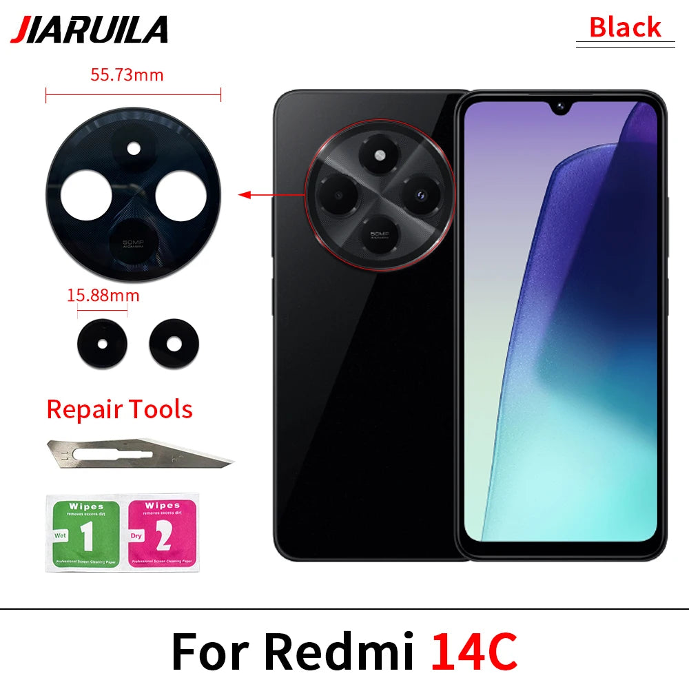 New Rear Back Camera Glass Lens For Xiaomi Redmi 12 12C 13 13C 14C 15 15C 4G 5G Camera Glass With Glue Adhesive  Xiaomi  Xiao mi phone repair parts
