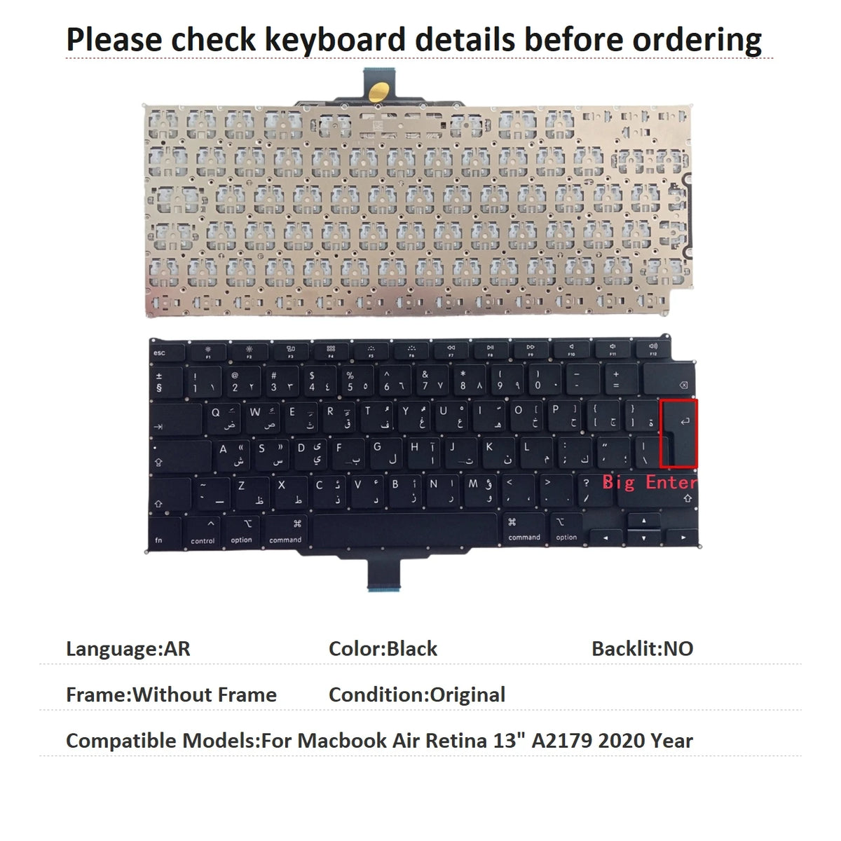 New US Russian Spanish UK Arab Language  Keyboard For Apple Macbook Air Retina 13" A2179 2020 Year Replacement Keyboard MACBOOK laptop repair parts