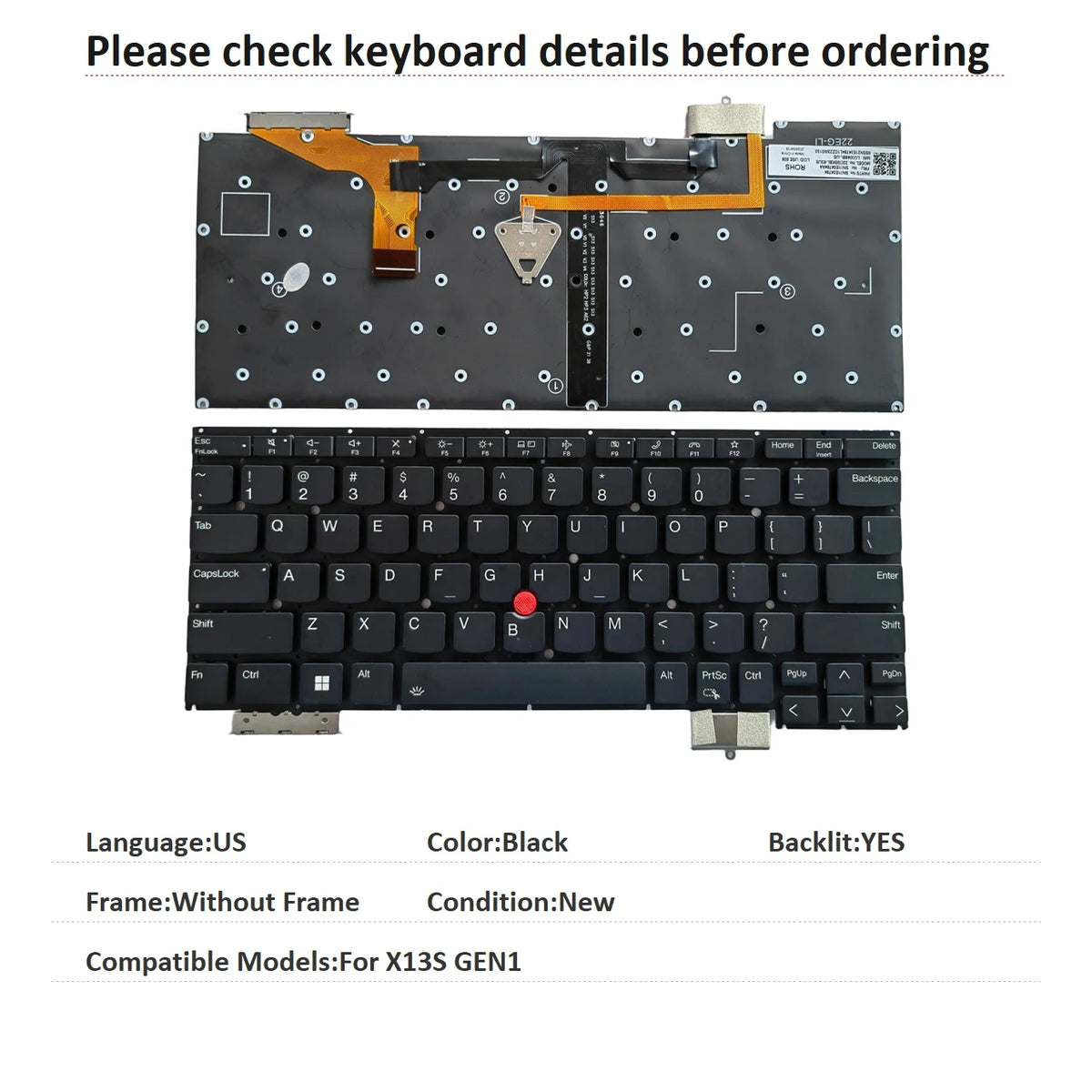 New US Language  Backlit Keyboard For Lenovo Thinkpad X13S GEN1 Notebook PC Replacement Keyboard Lenovo laptop repair parts