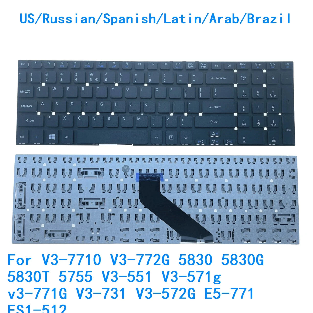 US RU SP LA AR BR Backlit Keyboard For Acer V3-7710 V3-772G 5830 5830G 5830T 5755 V3-551 V3-571g v3-771G V3-731 V3-572G E5-771 E Acer laptop repair parts