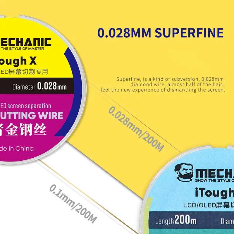 MECHANIC iTough X High Hardness Special Steel Wire for Mobile LCD OLED Screen Cutting Separation Line 0.028mm - 0.1mmX200m tools Professional Repair Tools