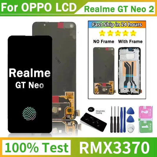 6.62"AMOLED New For Oppo Realme GT Neo2  LCD Display Touch Screen Digitizer Assembly For Realme GT Neo 2 RMX3370 LCD with Frame Oppo phone repair parts Realme phone repair parts