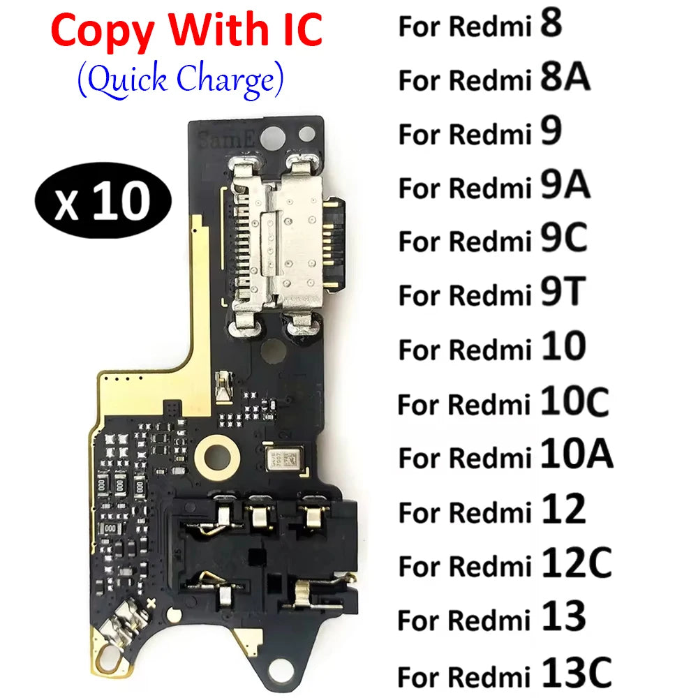 10Pcs, USB Charger Dock Connector Charging Port Flex Cable For Xiaomi Redmi 9 9C 9A 9T 8 8A 10C 10 Prime 10A 12C 12 13 13C 4G 5G  Xiaomi  Xiao mi phone repair parts