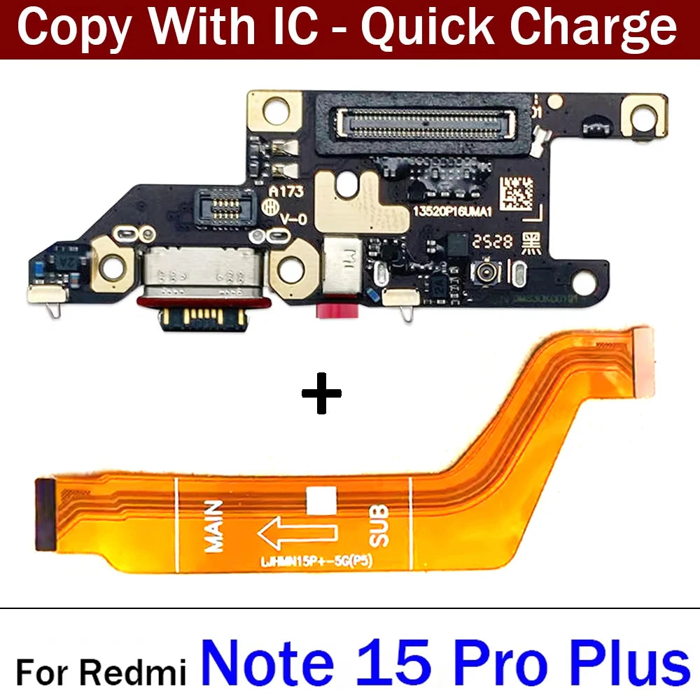 Dock Connector Micro USB Charger Charging Port Microphone Main Board Flex Cable For XIaomi Redmi Note 15 Pro Plus 4G 5G  Xiaomi  Xiao mi phone repair parts