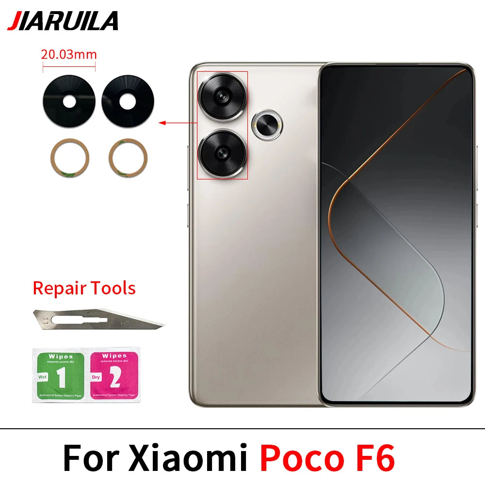 100Pcs，Rear Back Camera Glass Lens For Xiaomi Poco F5 F6 M5 M5s M6 X5 X6 Pro 4G 5G Camera Glass With Glue Adhesive  Xiaomi  Xiao mi phone repair parts