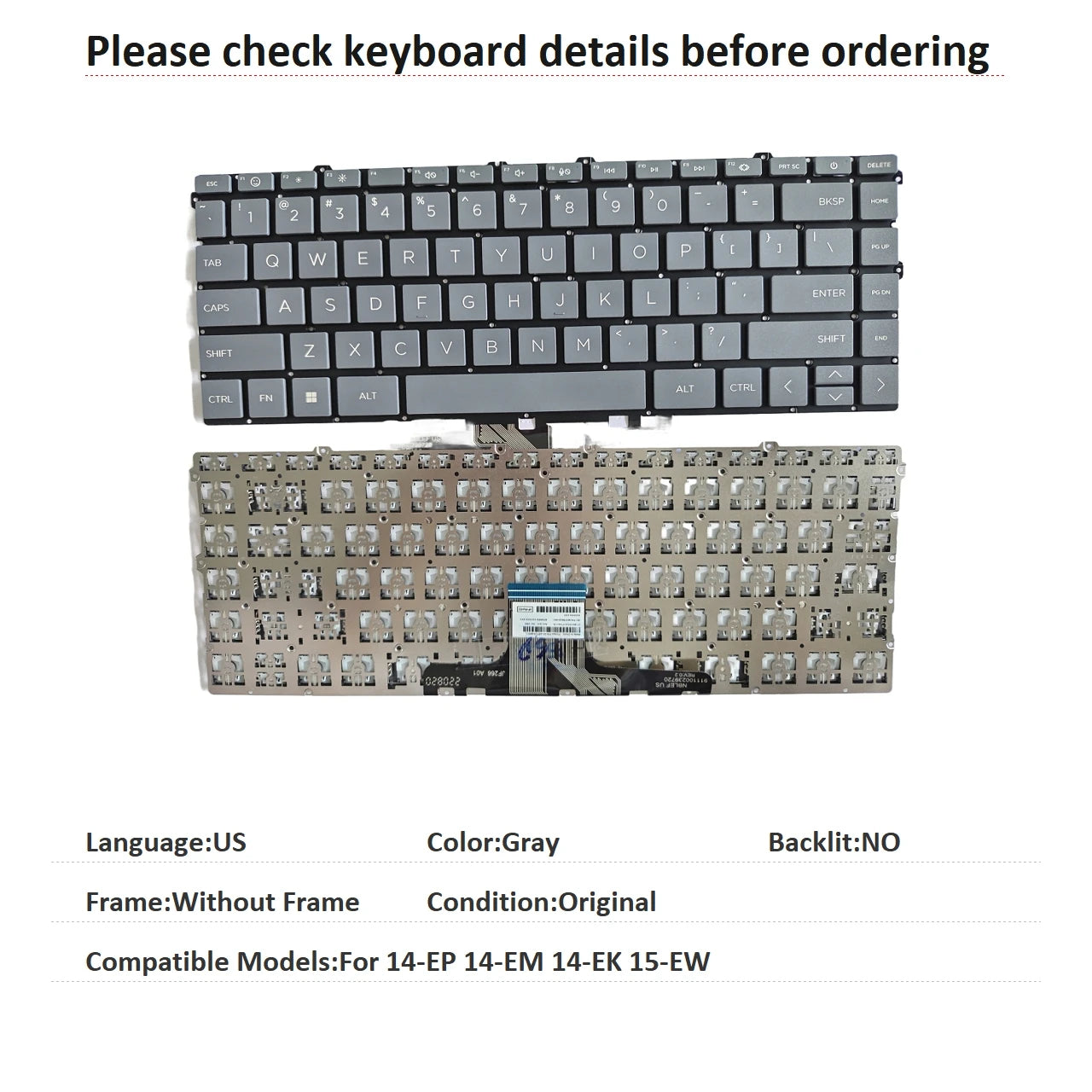 New US Russian Spanish UK Arab Portuguese Language  Backlit Keyboard For HP 14-EP 14-EM 14-EK 15-EW Replacement Keyboard  HP laptop repair parts