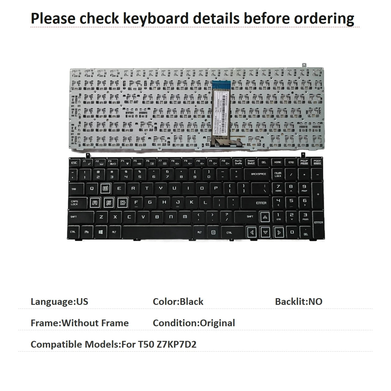 New US Language  RGB Keyboard For Mechanican T50 Z7KP7D2 Notebook PC Replacement Keyboard