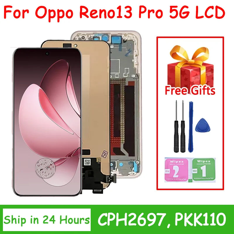 6.83"AMOLED For Reno13 Pro Screen LCD For Oppo Reno 13 Pro 5G LCD CPH2697, PKK110 Display Screen Touch Digitizer Assembly Oppo phone repair parts Realme phone repair parts