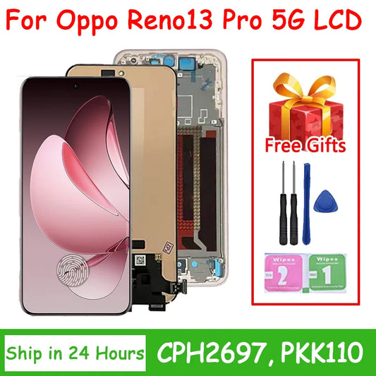 6.83"AMOLED For Reno13 Pro Screen LCD For Oppo Reno 13 Pro 5G LCD CPH2697, PKK110 Display Screen Touch Digitizer Assembly Oppo phone repair parts Realme phone repair parts