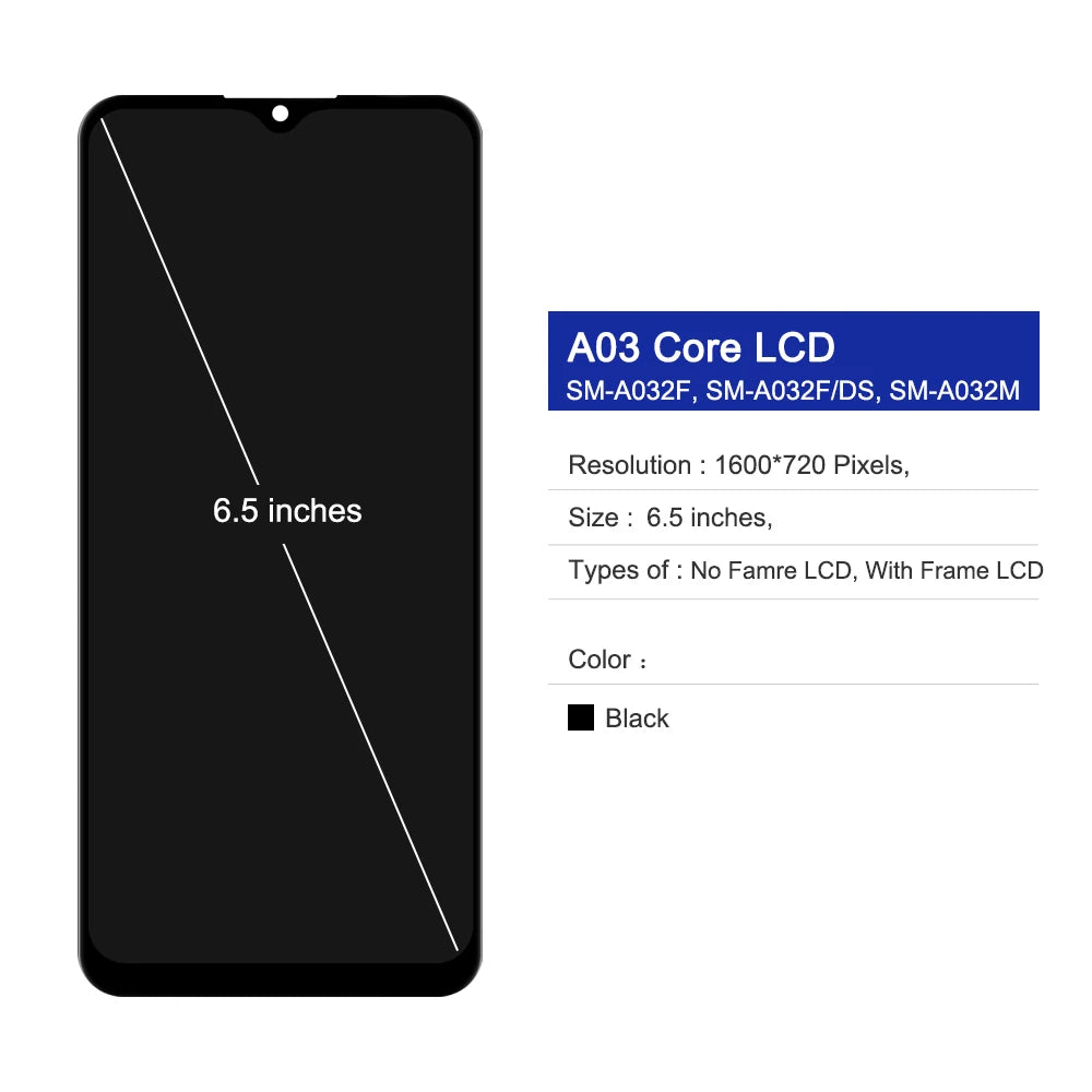 A03 Core Screen with Frame, for Samsung Galaxy A03 Core A032 A032F Lcd Display Touch Screen with Frame Assembly Replacement Samsung phone repair parts