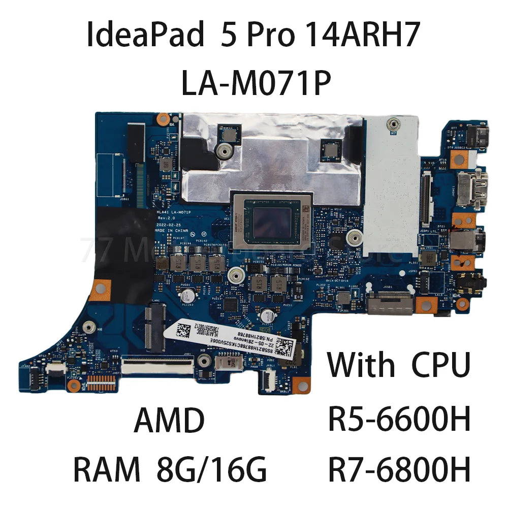 Laptop Motherboard For Lenovo IdeaPad 5 Pro 14ARH7 LA-M071P With CPU R5 6600H R7 6800H RAM 8G/16G 5B21H88766 5B21H88774 Lenovo laptop repair parts