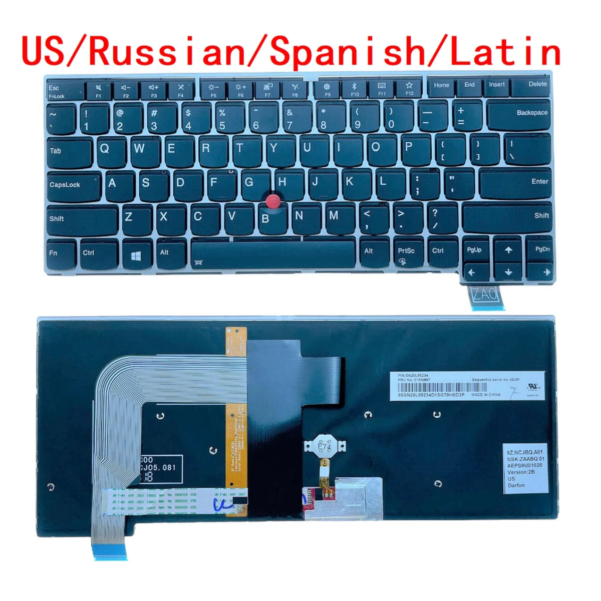 New US Russian Spanish Latin Laptop Backlit Keyboard For Lenovo Thinkpad T470S Notebook PC Replacement F10 with Bluetooth Lenovo laptop repair parts
