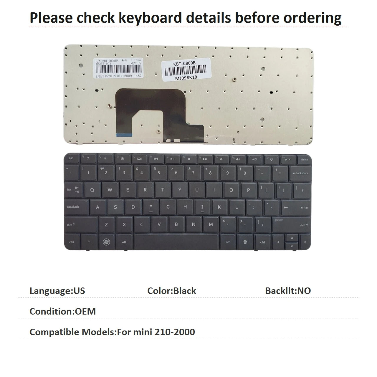 New US Latin Language  Keyboard For HP mini 210-2000 Notebook PC Replacement Keyboard HP laptop repair parts
