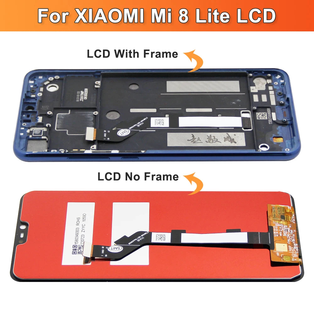 6.26'' Mi 8 Lite Screen With Frame, for XIAOMI Mi 8 Lite Mi8 Lite M1808D2TG Lcd Display + Touch Screen Replacement with Frame Xiaomi phone repair parts
