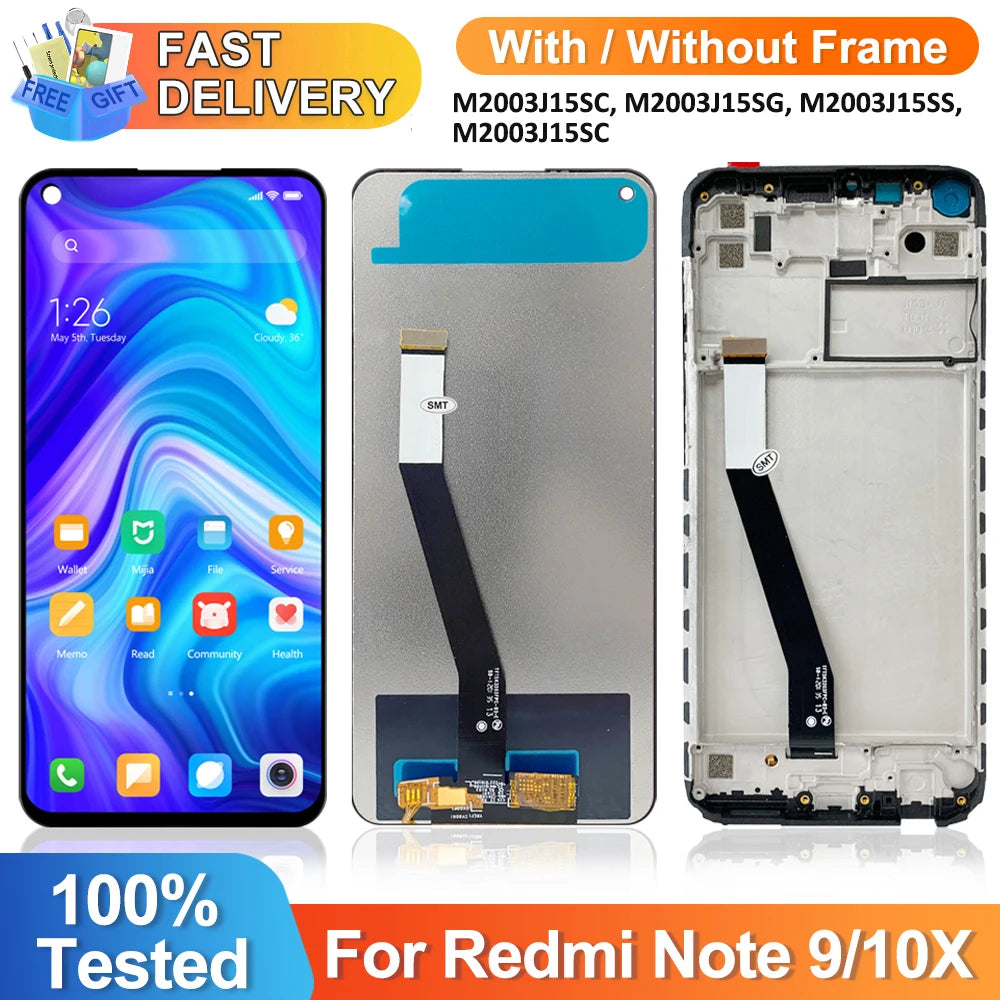 6.53" Screen for Xiaomi Redmi Note 9 M2003J15SC Lcd Display Digital Touch Screen with Frame for Redmi 10X 4G Reolacement Xiaomi phone repair parts