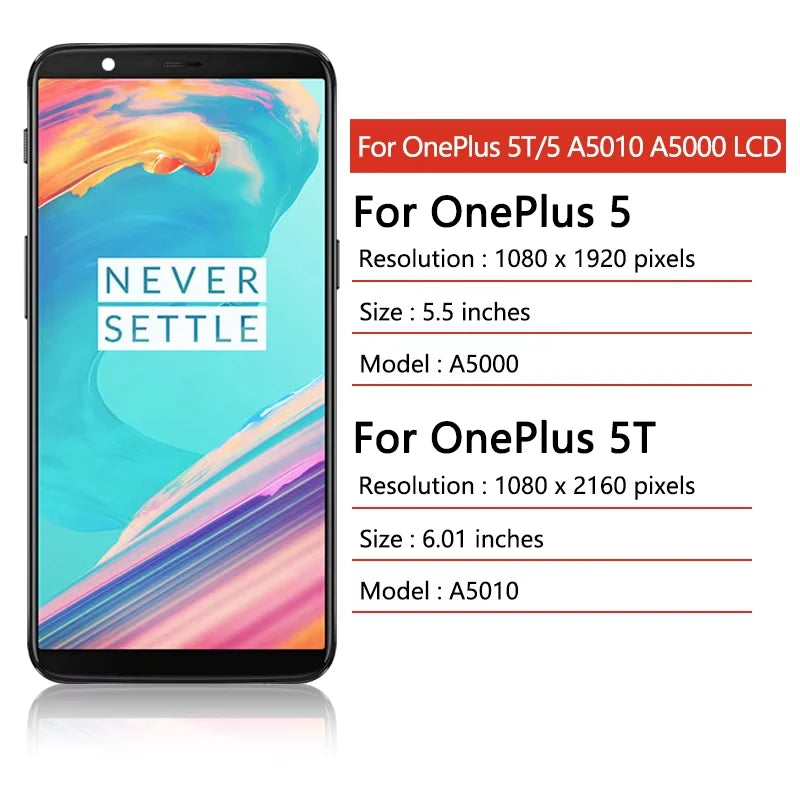 100% New Screen For OnePlus 5 A5000 LCD 1+5 Display Touch Screen Digitizer For One Plus 5T A5010 LCD 1+5T Display Frame  OnePlus phone repair parts
