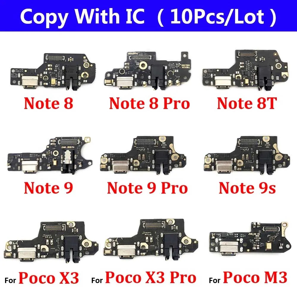 10Pcs USB Charge Port Dock Connector Charging Board Flex Cable For Xiaomi Poco X3 Pro M3 Redmi Note 7 8 8T 9S 9 10 10s Pro 9C 9A  Xiaomi  Xiao mi phone repair parts