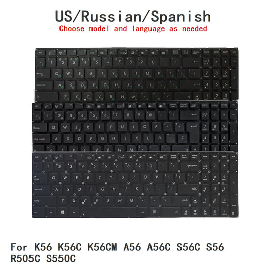 New US Russian Spanish Language  Keyboard For ASUS K56 K56C K56CM A56 A56C S56C S56 R505C S550C Notebook PC Replacement Keyboard ASUS laptop repair parts