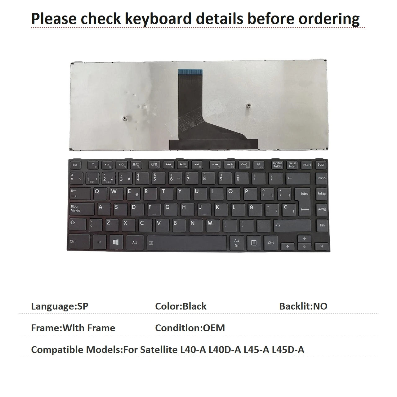 New US Spanish Language  Keyboard For Toshiba Satellite L40-A L40D-A L45-A L45D-A NSK-TUCBC