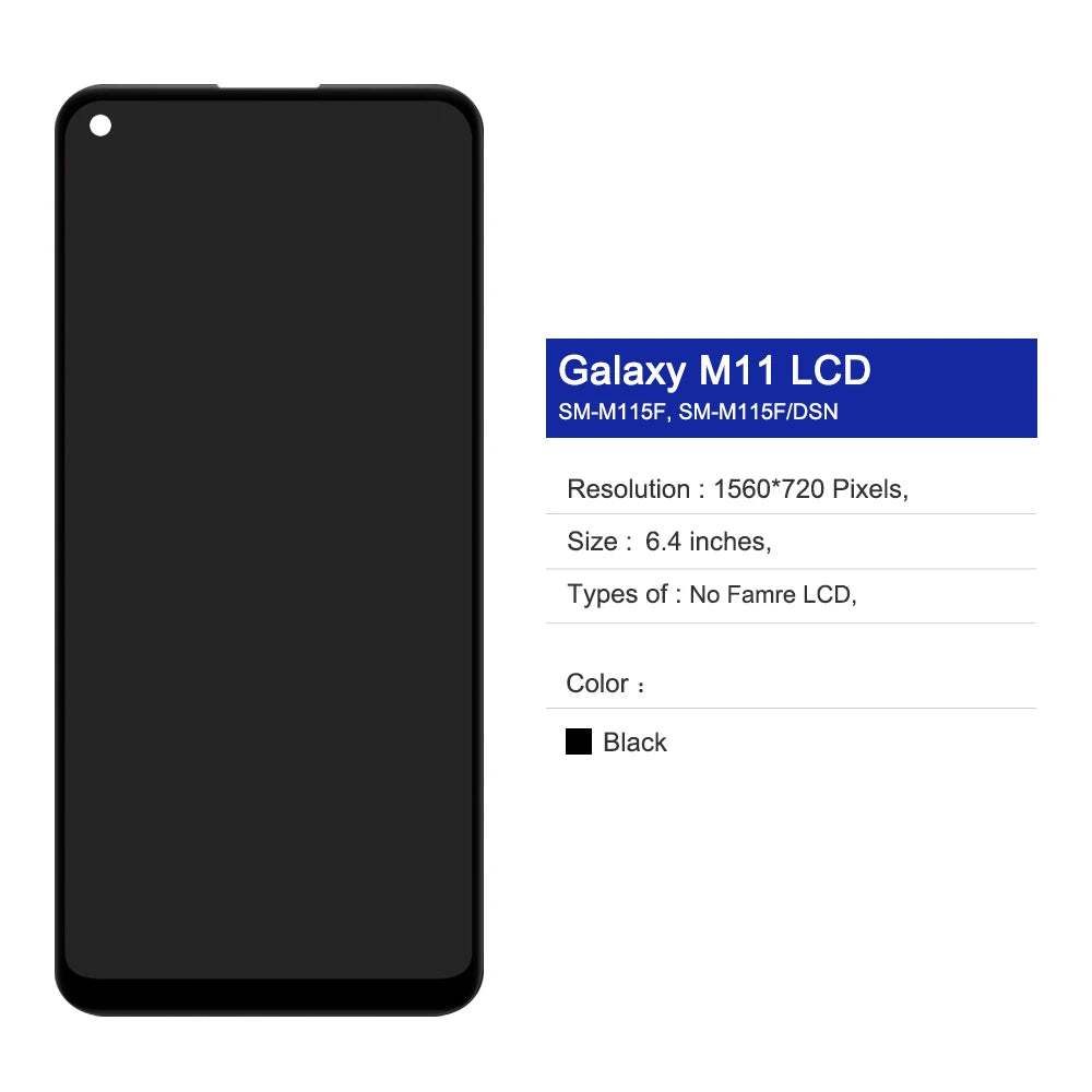 6.4'' M11 Display Screen with Frame, for Samsung Galaxy M11 M115 M115F Lcd Display Touch Screen Digitizer Assembly Replacement Samsung phone repair parts