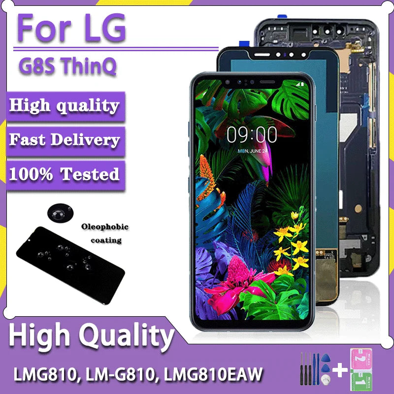 6.21“AMOLED For LG G8S ThinQ LMG810, LM-G810, LMG810EAW LCD Display Touch Screen Digitizer For LG G8s Display Frame LG phone repair parts
