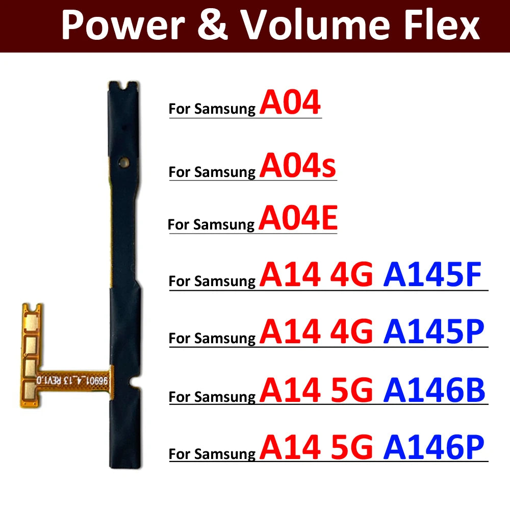 For Samsung A04 A04s A04E A14 4G 5G A145 A145F A145P A146 A146P A146B Power Switch On Off Button Volume Key Button Flex Cable Samsung phone repair parts