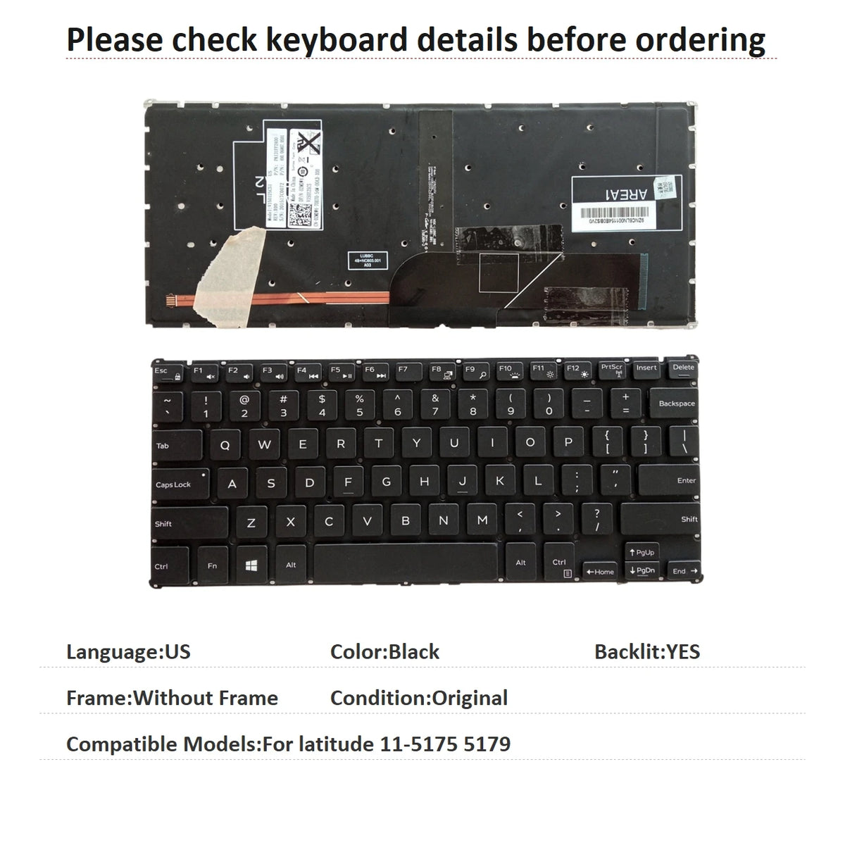 New US Latin Language  Backlit Keyboard For Dell latitude 11-5175 5179 Notebook PC Replacement Keyboard 07YFWM NSK-LUBBW 1EDell laptop repair parts