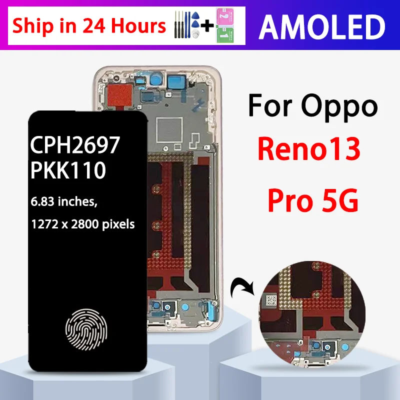 CPH2697, PKK110 Premium Lcd For Oppo Reno13 Pro 5G Display Touch Screen Digitizer Panel Assembly With Frame  Oppo phone repair parts