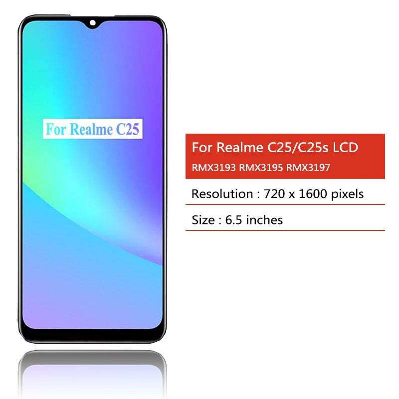 6.5'' Display For OPPO Realme C25 C25s LCD RMX3193,RMX3191,RMX3195, RMX3197 Display Touch Screen Assembly Replacement C25S LCD Oppo phone repair parts Realme phone repair parts