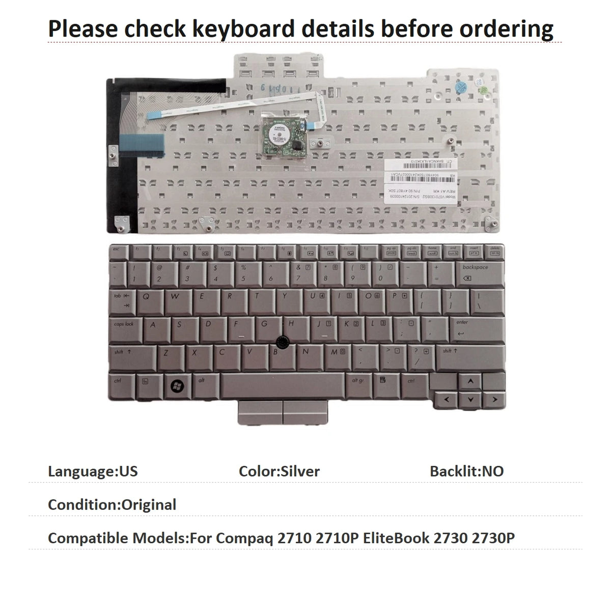 New US Language  Keyboard For HP Compaq 2710 2710P EliteBook 2730 2730P Notebook PC Replacement Keyboard  HP laptop repair parts